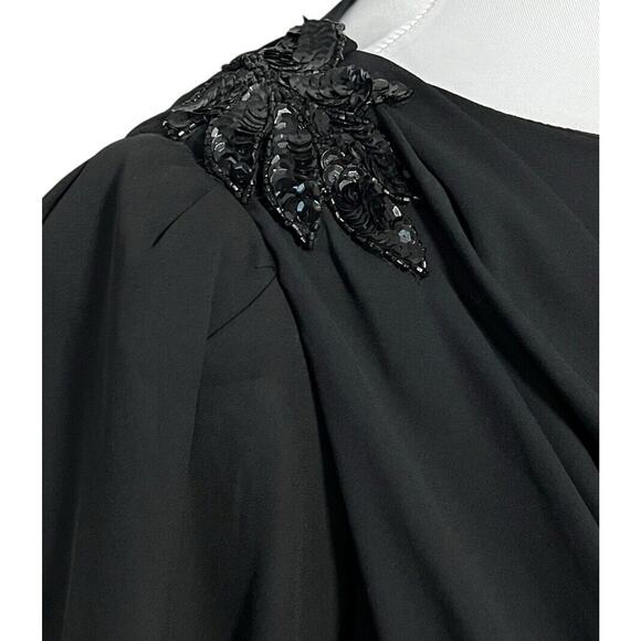 Vintage Stuart Alan Women's M Black Chiffon Art Deco Style Day Dress - Picture 4 of 6